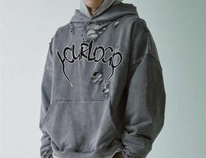 เสื้อฮู้ดดี้โอเวอร์ไซส์ผ้าฝ้ายคุณภาพสูง หนานุ่ม ไม่มีเชือกผูก สไตล์วินเทจ ยูนิเซ็กซ์ สกรีนโลโก้ได้ตามต้องการ แบบดิสเทรส สำหรับผู้ชาย - Product Image 2
