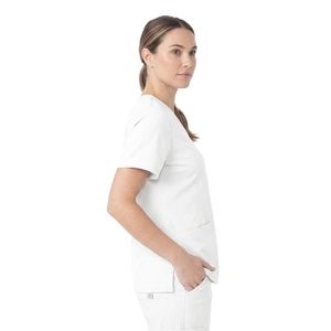 Blusa Médica Blanca con Cuello en V y Manga Corta para Mujer, con Bolsillos, Uniforme de Enfermería para Hospital - Product Image 3