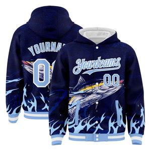 Sweat à capuche de pêche au marlin personnalisé pour homme, imprimé par sublimation, bleu, avec numéro 00 et nom, veste de sport décontractée pour l'automne - Product Image 1