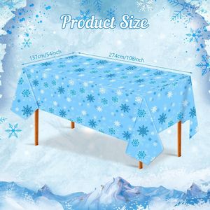 Set di 6 Tovaglie Usa e Getta con Motivo a Fiocchi di Neve Natalizi, 54 x 108 Pollici, Blu e Bianco, Impermeabili, Design Invernale per Feste - Product Image 1