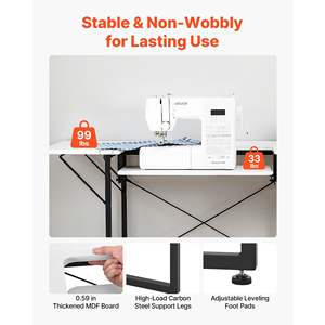 Mesa Plegable Blanca para Máquina de Coser con Estante Lateral, Patas de Acero Ajustables, Multiusos para Hogar, Estudio de Moda, Arte y Educación - Product Image 3