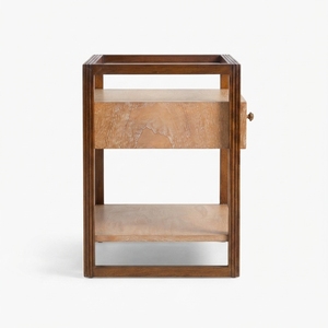 Modern Wooden Nightstand <b>Bedside</b> Table with Drawer Open <b>Shelf</b> Brown for Bedroom Living Room Home Furniture - Product Image 2