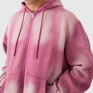 Ensemble short et sweat à capuche pour homme 100 % coton délavé à l'acide, tissu éponge 500 g/m², logo personnalisé, fermeture éclair, style streetwear - Product Image 4