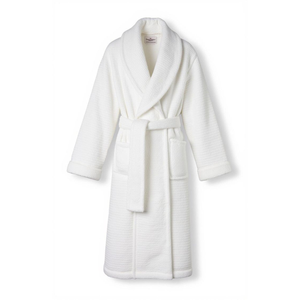 Peignoir en polaire gris, couleur unie, manches longues avec ceinture, pour usage domestique - Product Image 1
