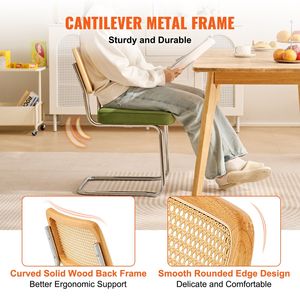 Set di 4 Sedie da Pranzo in Rattan Stile Mid-Century Moderno, Sedie Imbottite in Velluto con Schienale in Rattan Retrò - Product Image 4