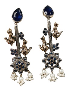 Best Wholesale Price Antique Oxidized Brass <b>Silver</b> Drop <b>Earrings</b> with Bezel Setting Onyx Vintage Bollywood Style Gift for Women - Product Image 4