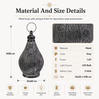 Lanterne LED en métal marocaine à piles, lumière décorative avec finition gris antique pour la décoration intérieure en gros