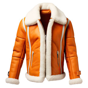 Chaqueta Bomber de Piel de Oveja Naranja para Hombre con Forro de Piel, Talla Grande, Estilo Motociclista de Invierno - Product Image 3