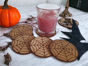 Spider Web Design Wooden <b>Coasters</b> Sets Prevents <b>Heat</b> Damage From Hot Tea And Coffee Cups And Protects Table From Water Stains - Product Image 4