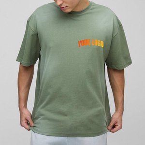OEM/ODM Custom Olive Green Oversized <b>Sun</b> Fade Wash Hip Hop T-Shirt Men's <b>Drop</b> Shoulder Heavyweight 100% Cotton 180g Quick-Dry - Product Image 4