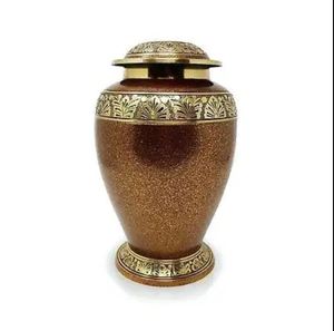Brass Keepsake Gold Metal Durable 220 Cubic Inch Cremation <b>Memorial</b> Funeral Urn Portable Tabletop Ash <b>Vase</b> INDIAN HOME CRAFTS - Product Image 1