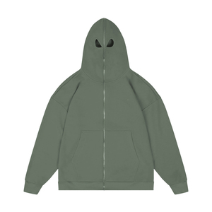 Sweat à capuche balaclava personnalisé à fermeture éclair intégrale, couleur unie, 100 % coton, style streetwear, pour couvrir tout le visage - Product Image 4