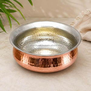 Petit pot à biryani traditionnel en cuivre martelé, doublé d'acier inoxydable pour un service authentique - Ali Handicrafts Export - Product Image 2