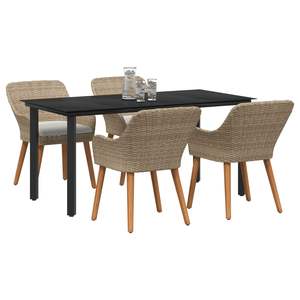 Juego de comedor de jardín de 5 piezas de ratán sintético beige con cojines - Product Image 3