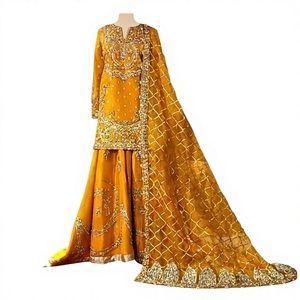 Elegant Stylish Indian Pakistani <b>Kurta</b> with Lehenga Dress Embellished Crystal Glass Beads Stone Work Wedding Outfit - Product Image 1