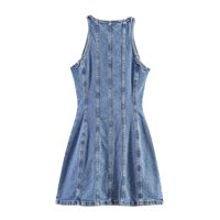 Robe Courte en Jean MYST&ZA pour Femme, Nouvelle Collection Été 2026, Tendance et Polyvalente, Col Rond, Sans Manches, Boutonnage Simple 0108035