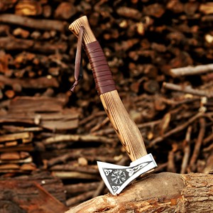 Hache Viking en acier industriel à haute teneur en carbone, manche en bois de frêne personnalisé OEM, hache à barbe, étui en cuir - Product Image 6
