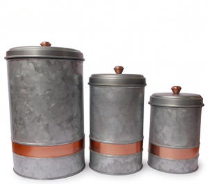 Galvanized Metal Canister Set With Vintage Design Perfect For Kitchen Storage And Food Organization And Stylish <b>Table</b> Decor - Product Image 1
