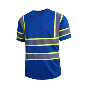 เสื้อยืดสะท้อนแสงแบบระบายอากาศสำหรับงานขายส่ง สีน้ำเงิน ผลิตจากผ้าโพลีเอสเตอร์/คอตตอนถัก  แบบเป็นทางการ - Product Image 1