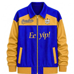 Veste universitaire Sigma Gamma Rho Sorority, bleu et or, broderie de patchs, blocs de couleur, fermeture éclair sur le devant, logo, veste de baseball pour femmes - Product Image 1