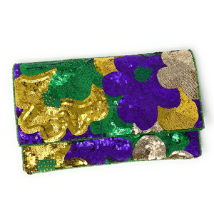 Pochette pliable en perles brodées à la main, sac à main décontracté vert or violet à paillettes florales, style enveloppe de soirée - Product Image 1