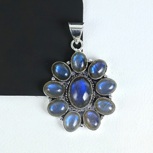 Collar con Colgante de Flor de Labradorita Natural de la Mejor Calidad, Plata de Ley 925, Joyería con Racimo de Piedras Múltiples, para Mujer - Product Image 2