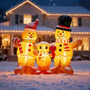 Decorazione Natalizia Gonfiabile Illuminata da 1,9 m, Famiglia di Omino di Pan di Zenzero in PVC, Divertenti Decorazioni da Giardino Gonfiabili - Product Image 3