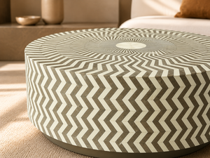 Round Bone Inlay <b>Coffee</b> <b>Table</b> Chevron Pattern Modern Traditional Design Storage Living Room Furniture - Product Image 4