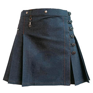 Jupe kilt utilitaire en jean noir pour femme - Kilt écossais moderne plissé en jean - Product Image 6