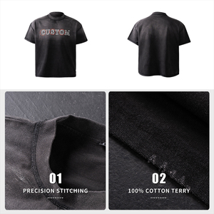 Camiseta de hombre con logo, corte holgado, algodón peinado 280 g/m², cuello acanalado, lavado ácido, hombros caídos, estilo oversize, streetwear, personalizable - Product Image 3