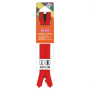 Cerniera Ilan 40 cm colore rosso per cucito e artigianato - Product Image 1