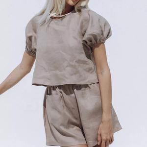 Camisetas de verano personalizadas, conjunto de dos piezas, top corto de manga abombada, traje informal, Top y pantalones - Product Image 4