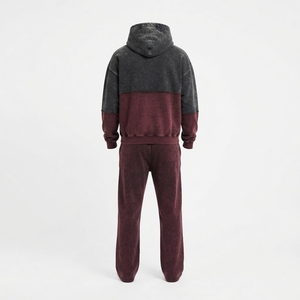 Ensemble de survêtement pour homme, couleur bordeaux, avec sweat à capuche zippé et pantalon large, style streetwear personnalisé, décontracté et tendance - Product Image 4