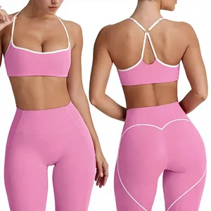 Women's 2 Piece Solid <b>Brown</b> Yoga Set Crew Neck Long Sleeve High Waist Seamless <b>Leggings</b> Full Length Spandex Polyester Activewear - Product Image 4