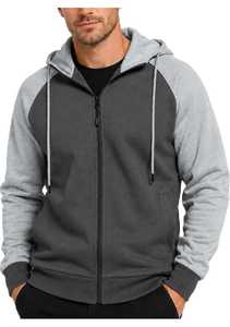 Sweat à capuche tricoté en molleton bicolore 300g pour homme, avec fermeture éclair, blocs de couleur, poches et cordon de serrage, style décontracté et sportif, écoresponsable - Product Image 3