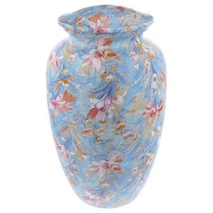 Urne funéraire en aluminium bleue à motifs floraux pour adultes - Urne commémorative pour cendres humaines adultes 10 pouces - Product Image 1