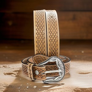 Cinturón de Cuero Estilo Western con Grabado Artesanal de Hojas de Vaquero y Hebilla de Aleación (Latón/Acero Inoxidable/Aleación) - Product Image 5