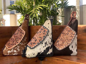 Hand <b>Tooled</b> <b>Leather</b> Hiking Daypack Bags for Women Small Cowhide Crossbody Shoulder Bags Genuine <b>Leather</b> Casual Phone Chest Bags - Product Image 5