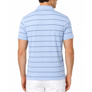 เสื้อโปโลผู้ชายพรีเมียมสีฟ้าอ่อนลายทาง แขนสั้น ทรงปกติ สวมใส่สบาย - Product Image 4