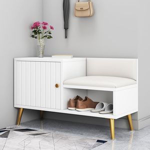 Panca per scarpe con ingresso da 31.5 pollici bianca con scarpiera mobile - Product Image 1