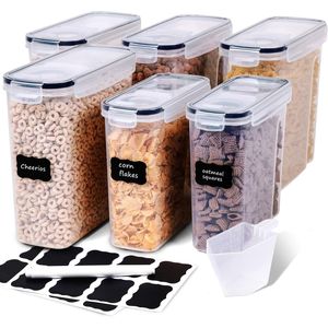 Set di 6 Contenitori Ermetici per Cereali Secchi Senza BPA, 4 da 4L + 2 da 2,5L, Dispenser in Plastica per Conservazione e Preservazione degli Alimenti - Product Image 1