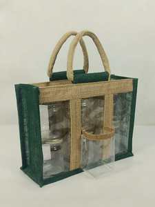 Sac de transport en toile de jute premium pour 6 bouteilles, avec fenêtre transparente en PVC, écologique, réutilisable, pour le rangement des bouteilles de vin, fermeture ouverte - Product Image 4