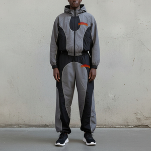 Survêtement Jogging Homme Personnalisé Imprimé Solide à Capuche 100% Coton Hiver Coupe-Vent Réversible 2 Pièces Streetwear Haute Qualité - Product Image 1