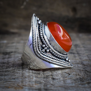 Bague en argent sterling 925 avec pierre précieuse en cornaline de coupe ovale, idéale pour un mariage, Noël ou la Saint-Valentin - Product Image 2