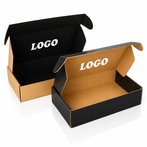 Cajas de Cartón Rígido Corrugado Negro Ecológicas Personalizadas para Envío de Ropa y Zapatos con Impresión de Logotipo en Lámina Dorada - Product Image 3