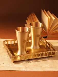 Bandeja Decorativa Rectangular Chapada en Oro con Patrón Geométrico, Diseño Moderno para Decoración del Hogar, Decoración Tradicional para Diwali - Product Image 5