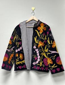 เสื้อแจ็คเก็ตปักลายซูซานีผ้ากำมะหยี่สีดำสไตล์โบฮีเมียน ลายดอกไม้ แขนยาว คอตั้ง เสื้อคลุมสำหรับผู้หญิงช่วงฤดูใบไม้ร่วง - Product Image 2
