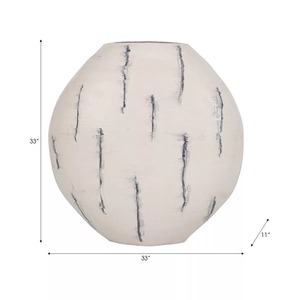 Vase de sol moderne en métal courbé, 33 pouces de diamètre, fait main, blanc avec rayures noires - Product Image 6