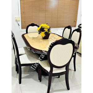 Ensemble de table à manger en bois massif artisanal de luxe pour 6 personnes, chaises sculptées ornées, finition haut de gamme - Product Image 5