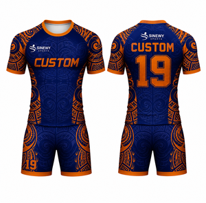 Vente en gros d'uniformes de rugby personnalisés, design tribal noir et or, maillot et short de rugby en sublimation pour les équipes - Product Image 1